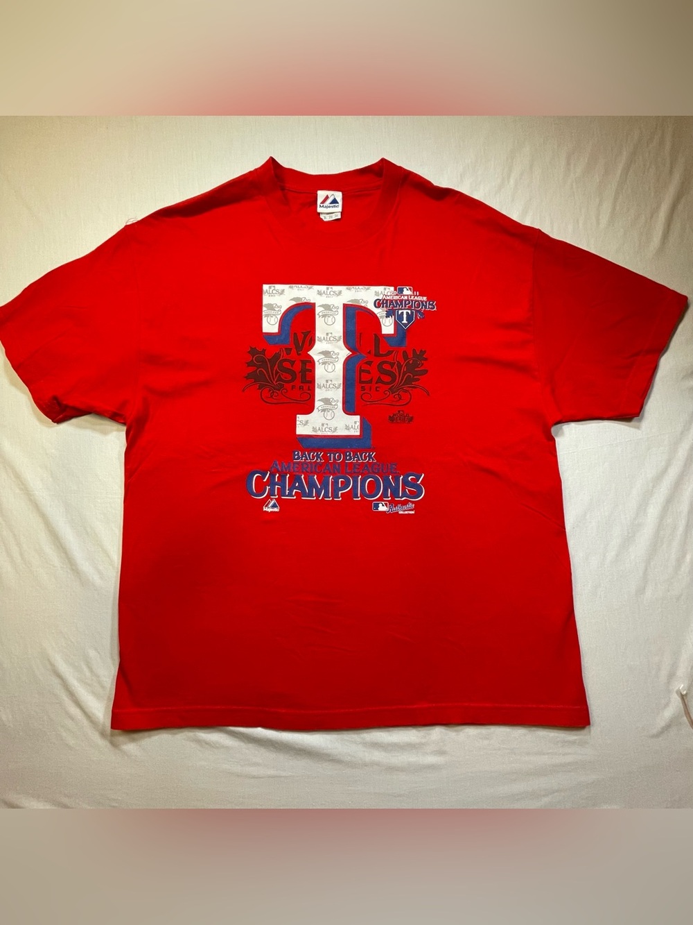MLB Texas Rangers Vintage T Shirt 2XL Majestic American Champions 2011 Baseball